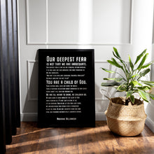 Load image into Gallery viewer, Marianne Williamson Quote Print: "Our Deepest Fear" Feminist Art
