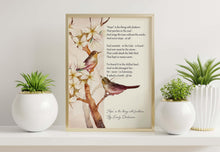 Load image into Gallery viewer, Hope is the Thing with Feathers Print – Emily Dickinson Poem – Watercolor Bird &amp; Blossom Art – Inspirational Literary Decor
