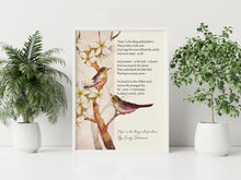 Load image into Gallery viewer, Hope is the Thing with Feathers Print – Emily Dickinson Poem – Watercolor Bird &amp; Blossom Art – Inspirational Literary Decor
