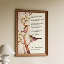 Load image into Gallery viewer, Hope is the Thing with Feathers Print – Emily Dickinson Poem – Watercolor Bird &amp; Blossom Art – Inspirational Literary Decor
