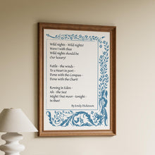 Load image into Gallery viewer, Emily Dickinson Poem Print – “Wild Nights” Romantic Poetry Wall Art

