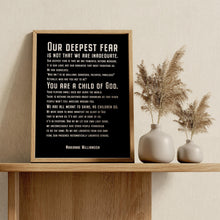 Load image into Gallery viewer, Marianne Williamson Quote Print: "Our Deepest Fear" Feminist Art
