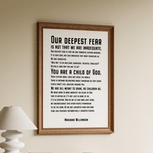 Load image into Gallery viewer, Marianne Williamson Quote Print: "Our Deepest Fear" Feminist Art
