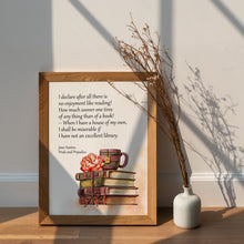 Load image into Gallery viewer, Jane Austen Wall Art "I declare after all there is no enjoyment like reading!" Pride and Prejudice Book Shelf Decor Framed &amp; Unframed
