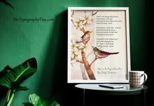 Load image into Gallery viewer, Hope is the Thing with Feathers Print – Emily Dickinson Poem – Watercolor Bird &amp; Blossom Art – Inspirational Literary Decor
