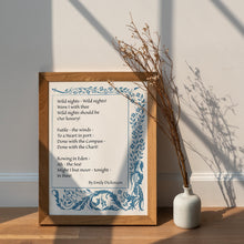 Load image into Gallery viewer, Emily Dickinson Poem Print – “Wild Nights” Romantic Poetry Wall Art
