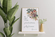 Load image into Gallery viewer, Romans 12:12 Be Joyful in Hope Bible Verse Print – Christian Floral Wall Art – Faith-Inspired Scripture Decor
