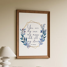 Load image into Gallery viewer, You Are My Sun My Moon and All My Stars – e.e. cummings Quote Print – Nursery Wall Art, Romantic Gift
