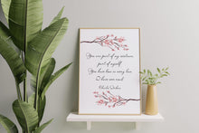 Load image into Gallery viewer, Charles Dickens Book Quote Print Great Expectations Love Quote You Are Part Of My Existence Literary Wall Art Framed &amp; Unframed Options
