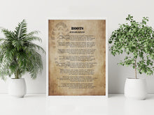 Load image into Gallery viewer, Rudyard Kipling Boots Poem Print – Vintage Military Wall Art

