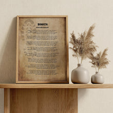 Load image into Gallery viewer, Rudyard Kipling Boots Poem Print – Vintage Military Wall Art
