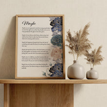 Load image into Gallery viewer, Maybe Poem Print 1st Anniversary Gift or Wedding Memento – Love Poem Wall Art with Elegant Blue Floral Design
