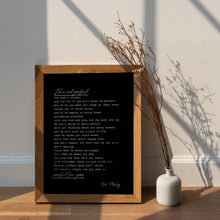 Load image into Gallery viewer, He’s Not Perfect Bob Marley Poster Poem Print – Minimalist Love Quote Wall Art – Romantic Paper Anniversary or Boyfriend Gift
