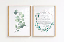 Load image into Gallery viewer, Set of 2 prints E.E. Cummings Poem I carry your heart (I carry it in my heart) Art Print Home Decor poetry wall art - Watercolor Eucalyptus
