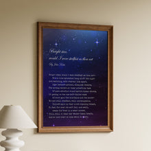 Load image into Gallery viewer, John Keats Bright Star poem print with the complete sonnet against a starry night sky
