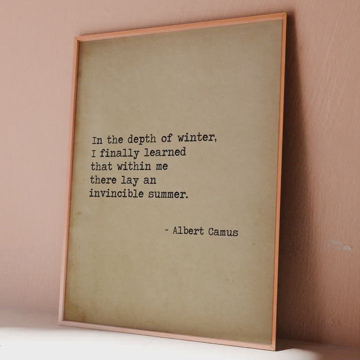 Albert Camus "Invincible Summer" Quote Print: Minimalist Literary Art