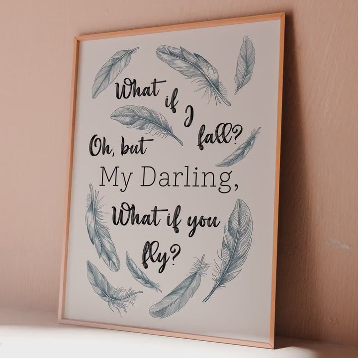 What if I fall / What if you fly - Inspirational Gift For Teenage Girl Bedroom Wall Art - Erin Hanson Wall Art Motivational Poster Print