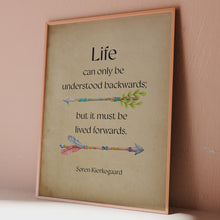Load and play video in Gallery viewer, Soren Kierkegaard Quote Print, Life can only be understood backwards; but it must be lived forwards
