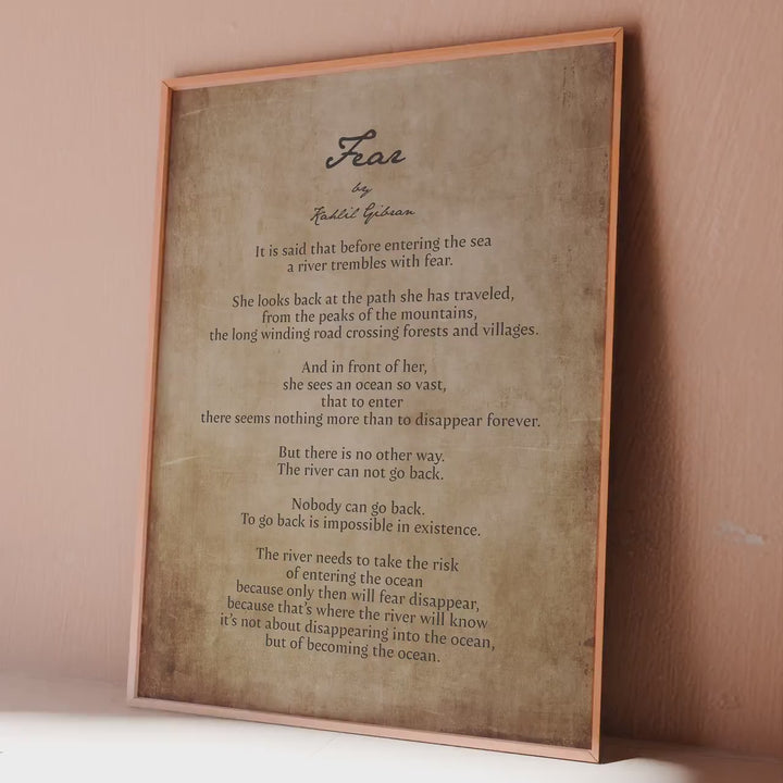 Kahlil Gibran Fear Poem Print: Antique Style Literary Wall Art