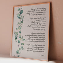 Load and play video in Gallery viewer, Irish Wedding Blessing Print – Celtic Prayer Wall Decor, Elegant Watercolor Eucalyptus Art, Wedding Gift, Framed or Unframed
