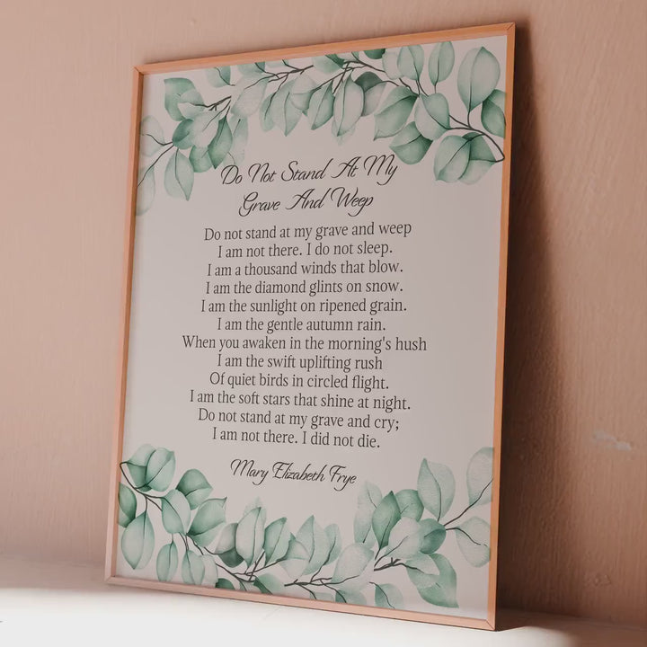 Do Not Stand At My Grave And Weep: Poem Print, Funeral Favors