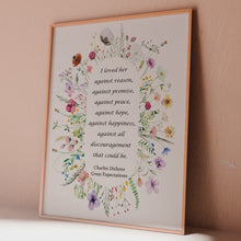 Load and play video in Gallery viewer, Charles Dickens, Great Expectations Book Quote Print "I loved her against reason"
