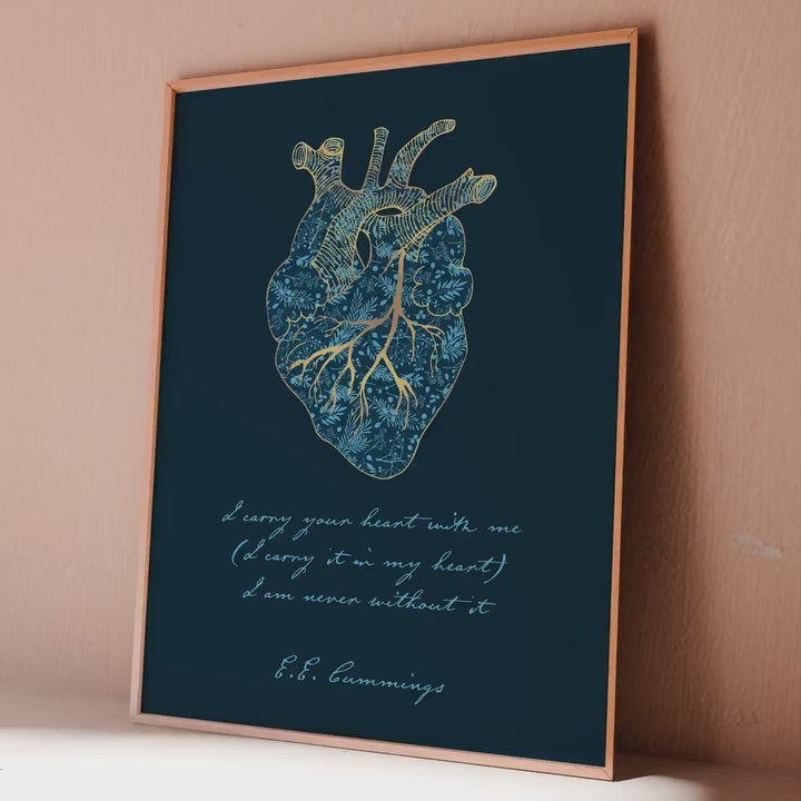 Kintsugi Anatomical Heart Art Print - E.E. Cummings Poem