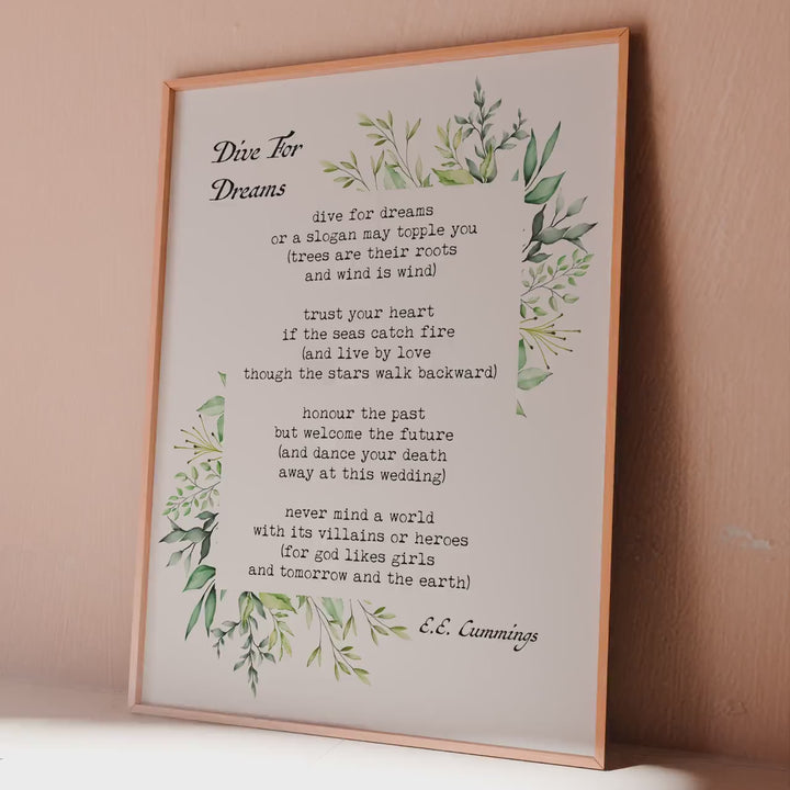Dive for Dreams E.E. Cummings Poem Print: Library Decor