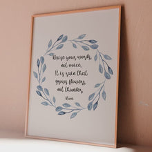 Load and play video in Gallery viewer, Rumi Quote Wall Art – Raise Your Words Not Voice Print, Mindful Living Gift, Inspirational Rumi Poem Decor
