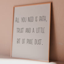 Load and play video in Gallery viewer, Peter Pan Quote Print – Faith, Trust and Pixie Dust Nursery Art
