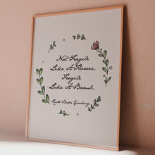 Load and play video in Gallery viewer, Ruth Bader Ginsburg Quote Print – Not Fragile Like a Flower Feminist Wall Art, Minimalist Wreath Illustration, Empowering Gift for Her
