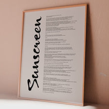 Load and play video in Gallery viewer, Sunscreen Song Lyrics Poster Print - Framed &amp; Unframed Options
