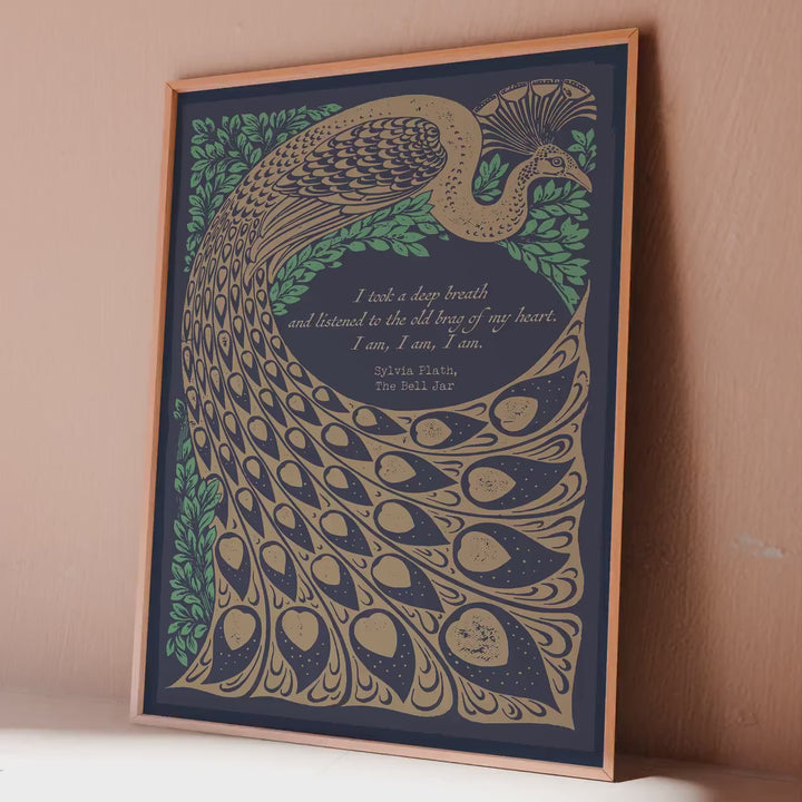Sylvia Plath Quote Print: The Bell Jar, Vintage Peacock Art