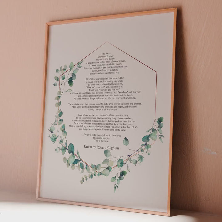 Robert Fulghum 'Union' Love Poem, Wedding Reading, One Year Anniversary