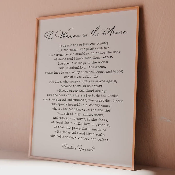 Woman in the Arena Print: Theodore Roosevelt Speech, Feminist Wall Art