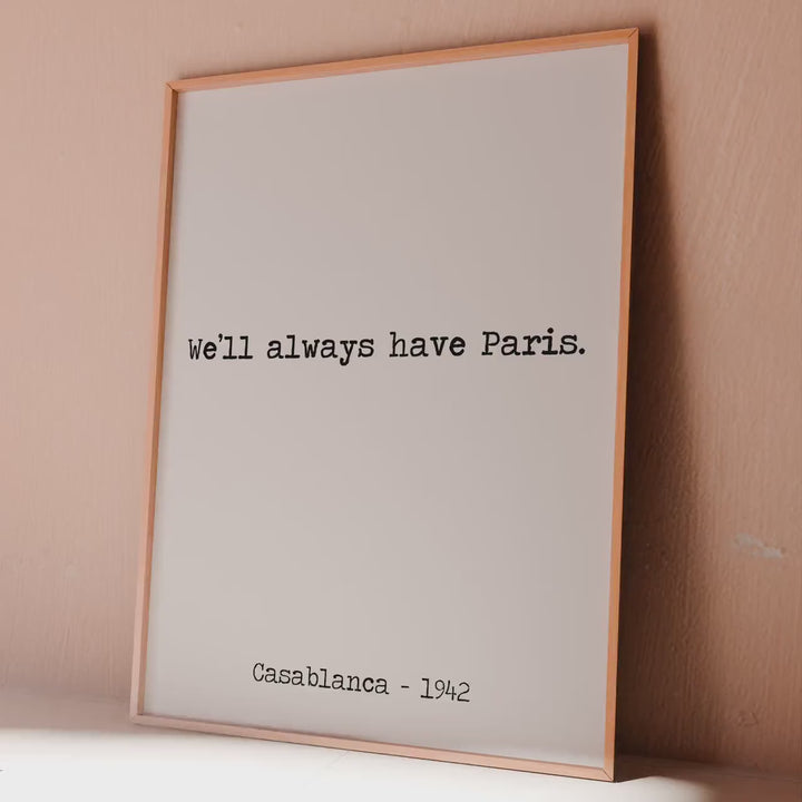 Casablanca Wall Art “We’ll Always Have Paris” Minimalist Movie Poster, Movie Lover Gift,