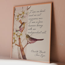 Load and play video in Gallery viewer, Jane Eyre Quote Print Charlotte Brontë Literary Wall Art, &quot;I am no bird&quot;
