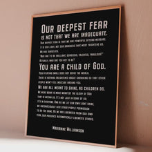 Load and play video in Gallery viewer, Marianne Williamson Our Deepest Fear Quote Print
