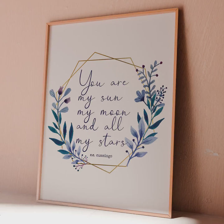 You Are My Sun My Moon and All My Stars – e.e. cummings Quote Print – Nursery Wall Art, Romantic Gift