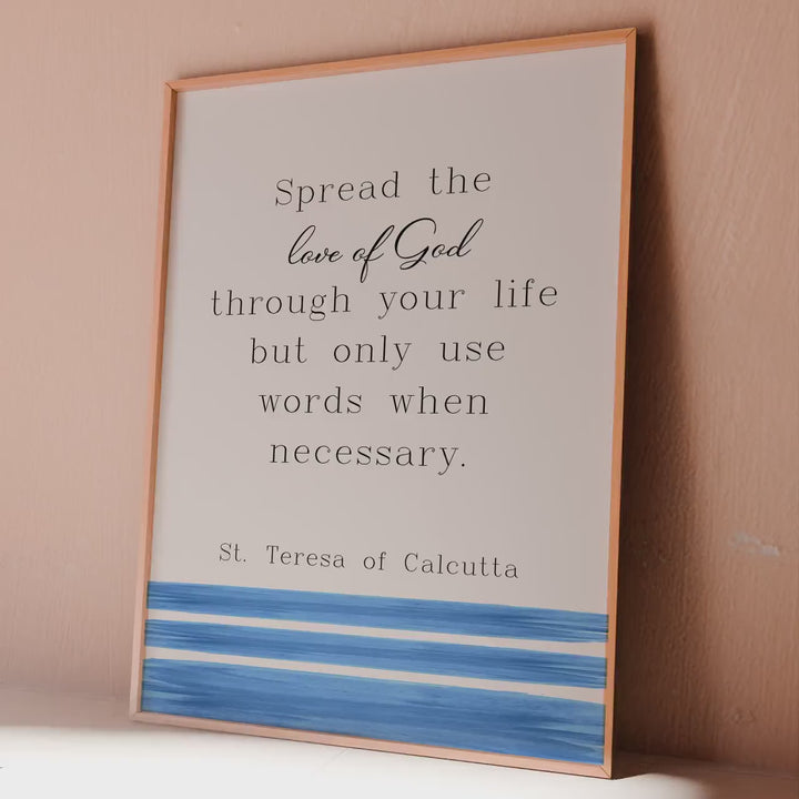 Mother Teresa Quote Print – Catholic Wall Art, Inspirational Christian Quote, Blue and White Religious Decor, St Teresa of Calcutta Gift