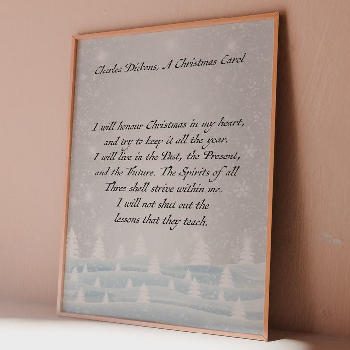 A Christmas Carol Quote Charles Dickens I will honor Christmas in my heart - Literary wall art poster print, physical print without frame