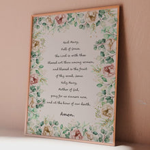 Load and play video in Gallery viewer, Hail Mary Prayer Print &quot;Hail Mary Full of Grace&quot; - Catholic Prayer Wall Art - Framed &amp; Unframed Options
