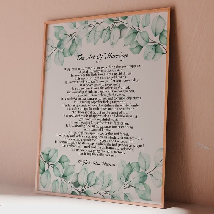 The Art Of Marriage Poem Print - Eucalyptus One Year Anniversary Gift