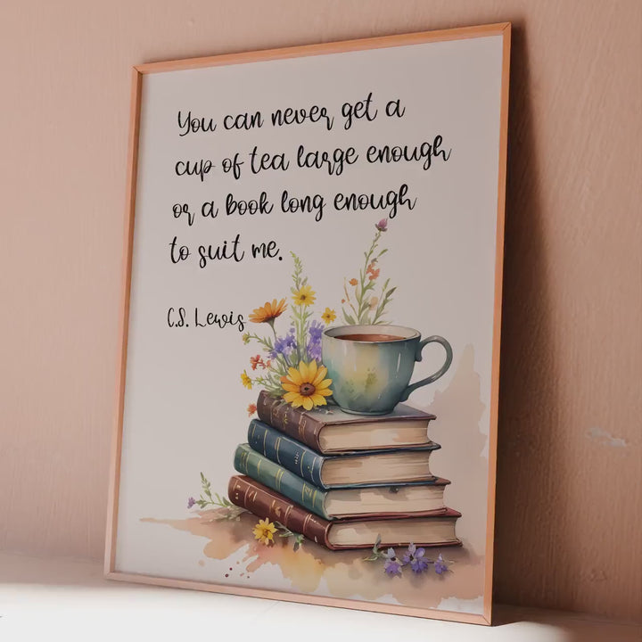 C.S. Lewis Quote Print: Tea and Books, Literary Wall Art