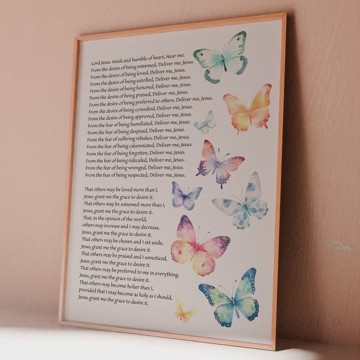 Litany of Humility Art: Butterfly Wall Art, Catholic Prayer, Modern Catholic Art
