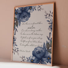 Load and play video in Gallery viewer, Christina Rossetti Sister Poem Quote Print – Literary Poetry Wall Art, Floral Feminine Decor, Thoughtful Sister Gift
