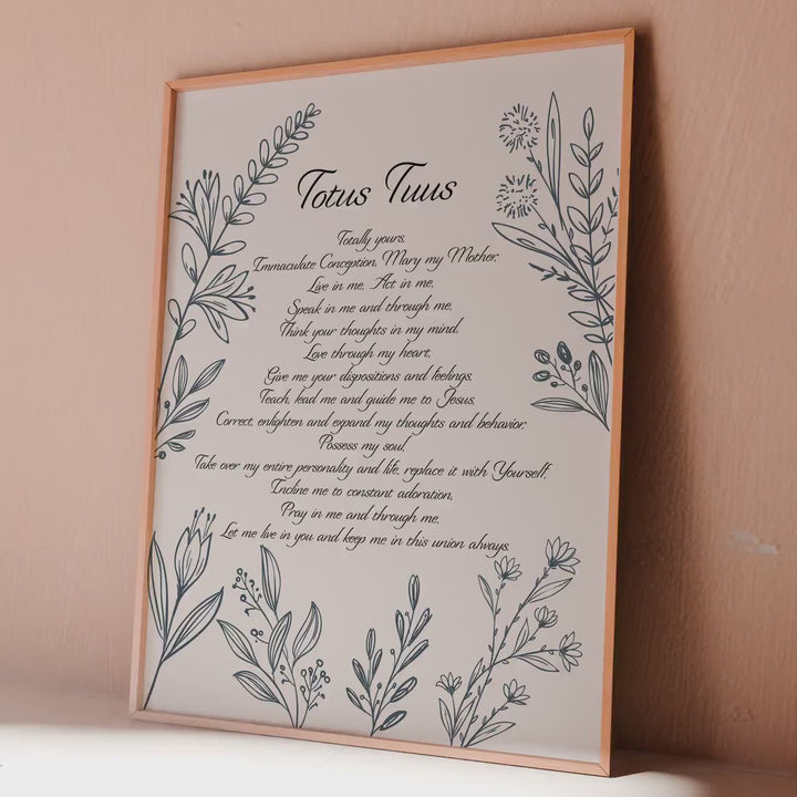 Totus Tuus Prayer Poster Totally yours Prayer, Mary my Mother - Catholic Prayer - Framed & Unframed Options