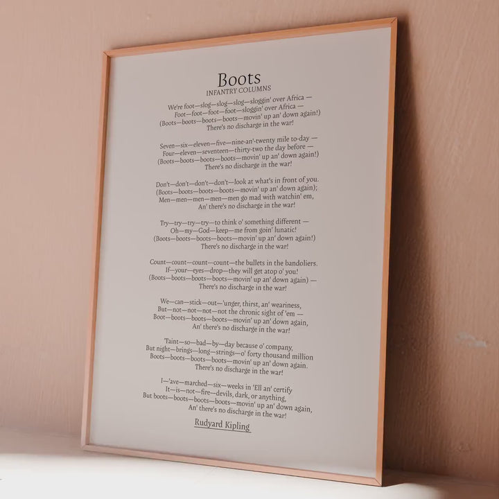 Boots Poem Print: Rudyard Kipling Military Wall Art