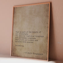 Load and play video in Gallery viewer, F Scott Fitzgerald Quote Print, "You Belong", Book Lover Gift
