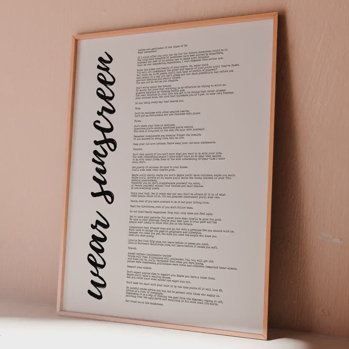 Wear Sunscreen Lyrics Print: Baz Luhrmann Sunscreen Poster